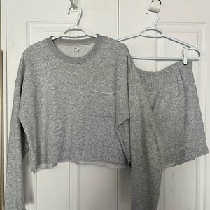 Aerie Light Gray Crop Top and Shorts